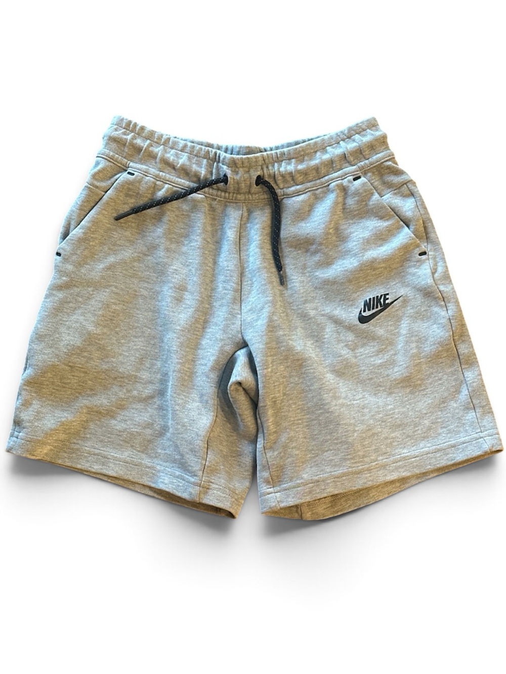 Nike Tech Boys Light Gray Athletic Shorts with Black Drawstring